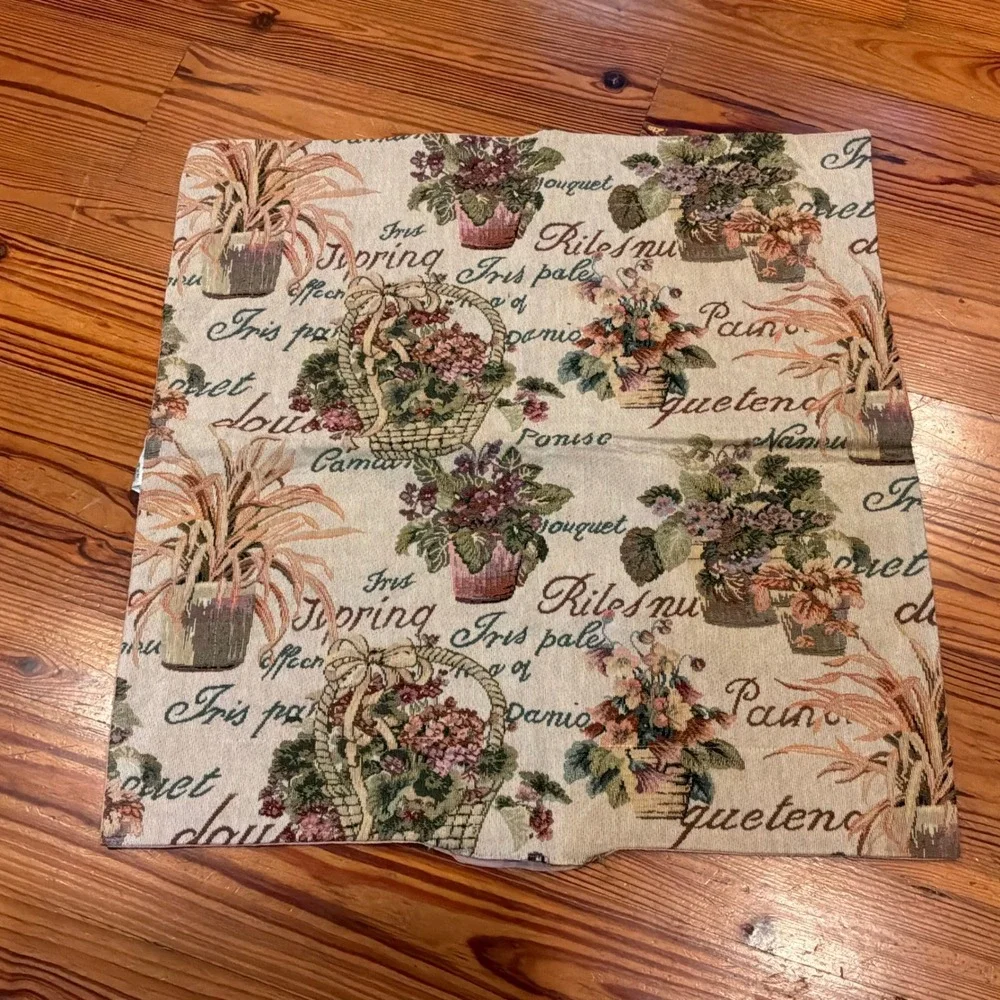 NOS VTG Woven Tapestry Floral Garden Pillow Sham Pink Backing Needs Stuffing